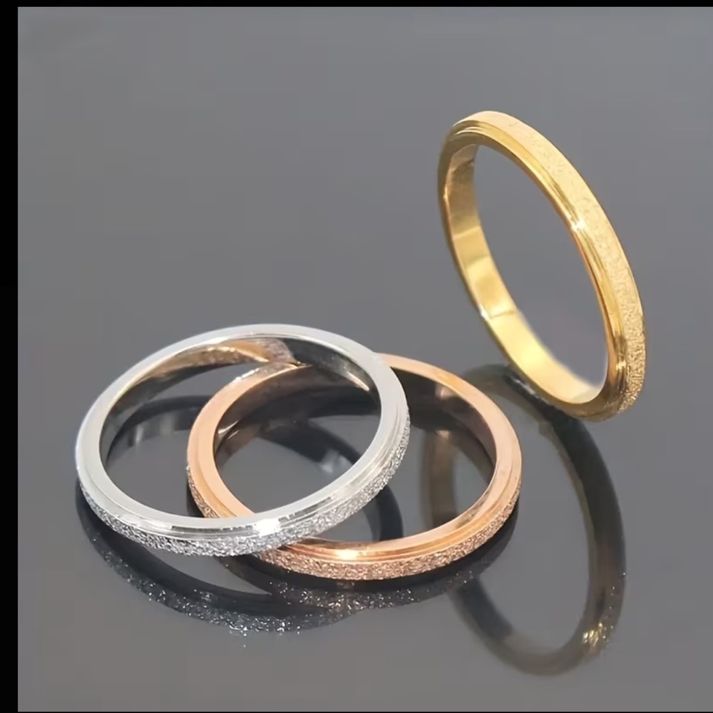 18k gold Plated Shimmery Rose, Gold & Black Trendy Ring Set 3 pack